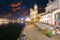 Fabulous historic city center of Lucerne with famous buildings and promenade during night