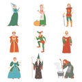 Fabulous Medieval Character from Fairytale with Cinderella and Fairy Vector Set Royalty Free Stock Photo