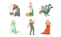 Fabulous Medieval Character from Fairytale with Cinderella and Robin Hood Vector Set