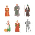 Fabulous Medieval Character from Fairytale with Cinderella with Shoe, King and Queen with Crown, Knight, Monk and Wizard