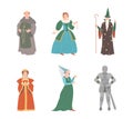 Fabulous Medieval Character from Fairytale with Magician and Kind Fairy Vector Set