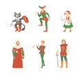 Fabulous Medieval Character from Fairytale with Pussy in Boots and Red Riding Hood Vector Set