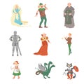 Fabulous Medieval Character from Fairytale with Rapunzel and Pussy in Boots Vector Set