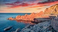 Fabulous morning view of Red Rocks Beach, Arbatax.