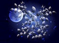 Fabulous night monochrome abstract floral arrangement in a cool blue colours with a full moon. EPS10 vector illustration