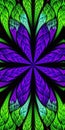 Beautiful Fractal Flower In Stained-glass Window Style. Blue, Purple And Green Palette. Artwork For Creative Design.