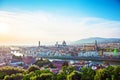 A fabulous panoramic view of Florence from Michelangelo Square at sunset. It is a pilgrimage of tourists and romantics. Duomo