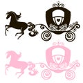 Fabulous Royal pink Princess carriage horse-drawn vector vintage girl stroller, logo, black and the silhouette icon on Royalty Free Stock Photo