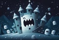Fabulous scary snowmen guard the kingdom of the evil wizard. AI generated