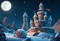 Fabulous scary snowmen guard the kingdom of the evil wizard. AI generated