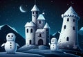 Fabulous scary snowmen guard the kingdom of the evil wizard. AI generated