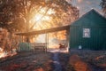 Fabulous small house in the autumn landscape