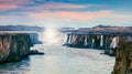 Fabulous summer landscape on Jokulsa a Fjollum river. Beautiful sunrise scene on the Selfoss Waterfall in Jokulsargljufur National Royalty Free Stock Photo