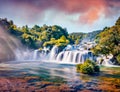 Fabulous summer view of powerful Skradinski Buk waterfall. Impressive morning scene of Krka National Park, Lozovac village locatio Royalty Free Stock Photo