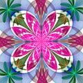 Fabulous symmetrical pattern of the petals. Pink, blue and green