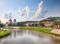 Fabulous Verona cityscape view on the riverside with historical buildings and towers