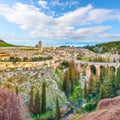 Fabulous view on Gravina in Puglia ancient town, bridge and canyon at sunris Royalty Free Stock Photo