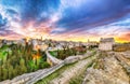 Fabulous view on Gravina in Puglia ancient town, bridge and canyon at sunris Royalty Free Stock Photo
