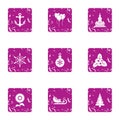 Fabulous winter icons set, grunge style