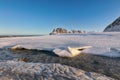 Fabulous winter scenery on Uttakleiv beach at morning