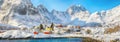 Fabulous winter scenery of A village. Norwegian fishing village, with the typical rorbu houses
