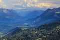 Fabulously beautiful European cozy landscape in the cozy Alps mountains in Liechtenstein on the border with Austria. Royalty Free Stock Photo