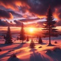 A fabulously beautiful winter landscape at sunset