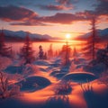 A fabulously beautiful winter landscape at sunset