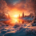 A fabulously beautiful winter landscape at sunset