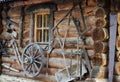 Facade of ancient wooden log hut Royalty Free Stock Photo