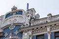 Facade of the art nouveau building by architect Eisenstein in the Elizabetes Street in Riga, Latvia