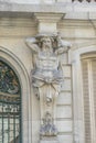 Facade atlante of Real Academia Nacional de Medicina. Located in Arrieta Street, Madrid, Spain Royalty Free Stock Photo