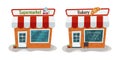 The facade of a bakery shop. Vector illustration of grocery store. Supermarket illustration. Vector flat illustration.