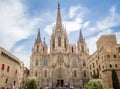 Facade of Barcelona gothic cathedral, in Spain Royalty Free Stock Photo