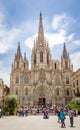 Facade of Barcelona gothic cathedral, in Spain