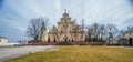 Facade of baroque Kielce Cathedral in Kielce, Poland, in March