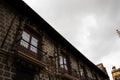 Facade of barroque building and cloudy sky