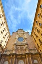 The facade of the Basilica in the Benedictine Abbey of Montserrat, Santa Maria de Montserrat. Spain Royalty Free Stock Photo