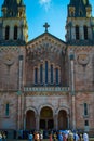 Facade of the Basilica de Santa Maria la Real de Covadonga or Basilica of Covadonga in Cangas de Onis, Asturias, Spain