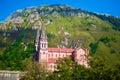 Facade of the Basilica de Santa Maria la Real de Covadonga or Basilica of Covadonga in Cangas de Onis, Asturias, Spain. Popular Royalty Free Stock Photo