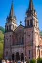 Facade of the Basilica de Santa Maria la Real de Covadonga or Basilica of Covadonga in Cangas de Onis, Asturias, Spain. Popular