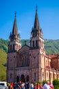 Facade of the Basilica de Santa Maria la Real de Covadonga or Basilica of Covadonga in Cangas de Onis, Asturias, Spain Royalty Free Stock Photo