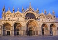 The facade of the Basilica di San Marco at dusk, Venice Royalty Free Stock Photo