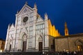 Facade of Basilica di Santa Croce in rainy night Royalty Free Stock Photo