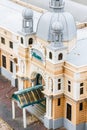 Facade of a beautiful building of railway station in Lviv