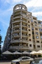 Facade of beautiful building with round balconies on Bulevardul Unirii street. Bucharest, Romania