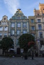 The facade of the beautiful historic building on the street of the Old Town of Gdansk. Poland. Royalty Free Stock Photo