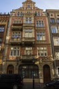 The facade of the beautiful historic building on the street of the Old Town of Gdansk. Poland Royalty Free Stock Photo