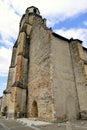 Facade and bell tower of the Saint-Vincent church in Nay in the Bearn