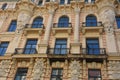 Facade of building in art nouveau district of Riga